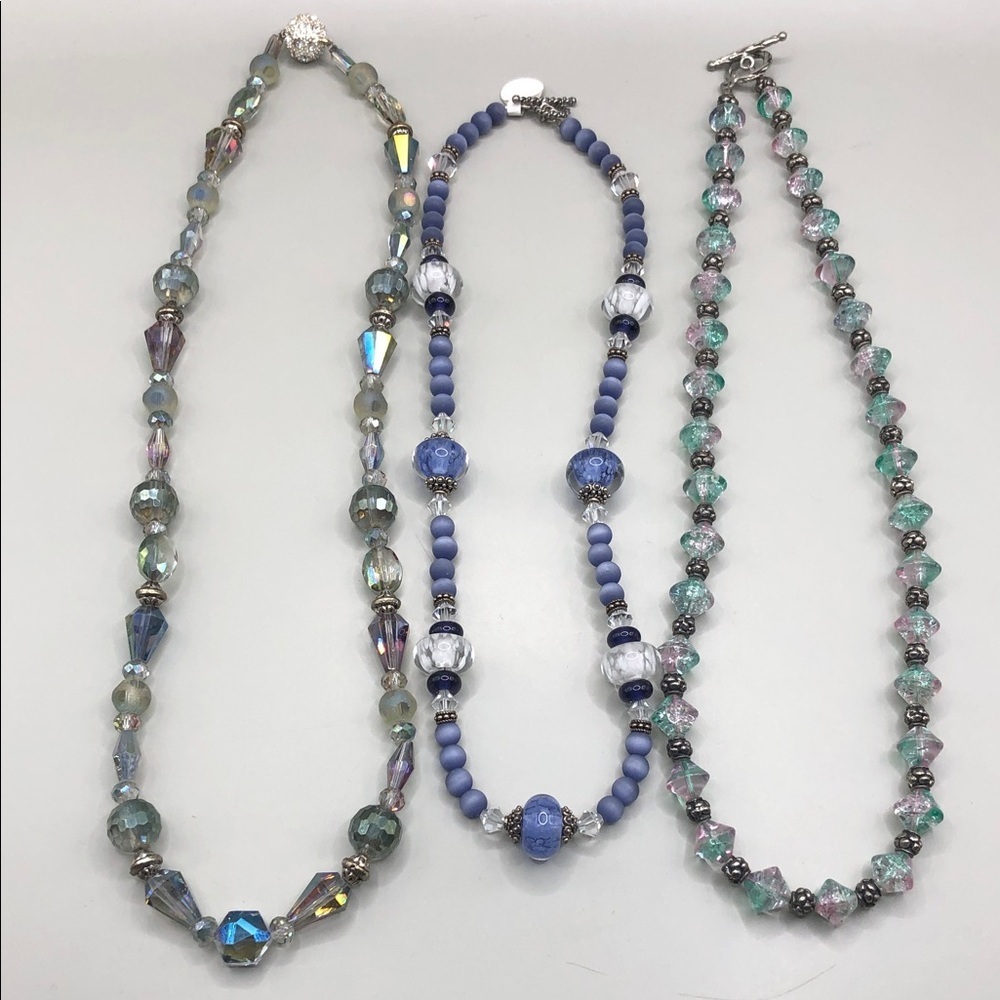 Art glass AB crystal Murano Lamp work bead artisan necklaces bundle 3 statement